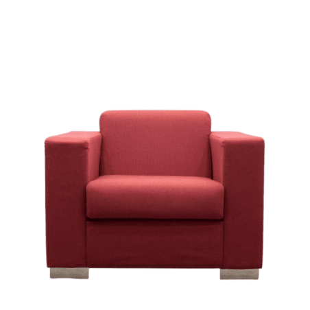 sillón de espera rojo con patas cromadas y brazos