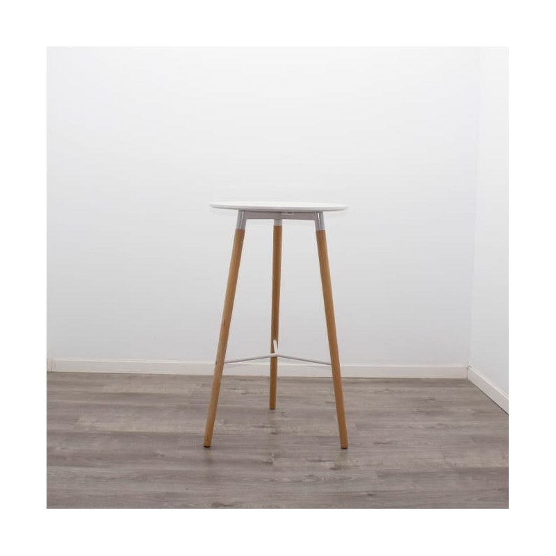 Mesa para cafetería con tapa blanca y 3 patas de madera
