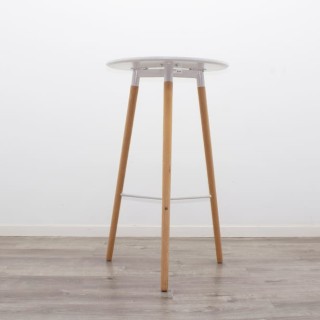 Mesa para cafetería con tapa blanca y 3 patas de madera