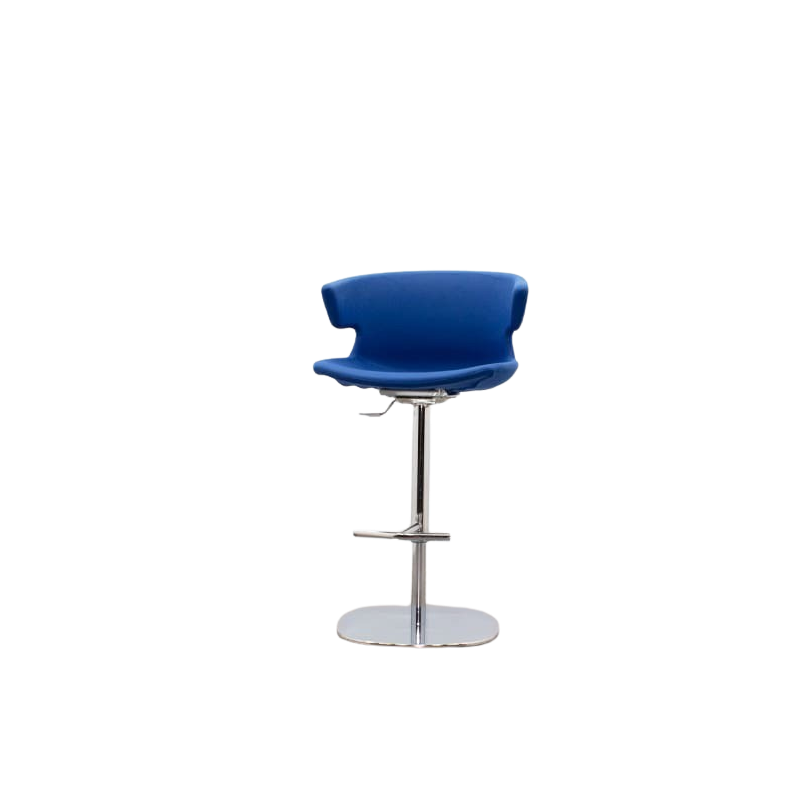 Taburete asiento azul con base cromada