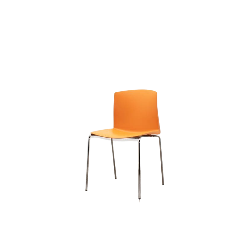 Silla colectividad en PVC naranja de 4 patas cromadas