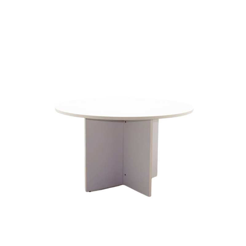 Mesa de reunión blanca con patas en aspa