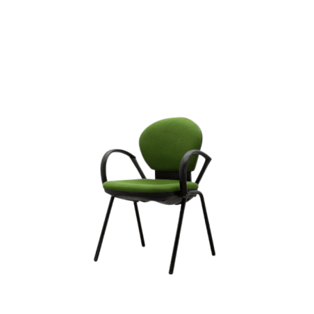 Silla confidente verde con brazos fijos negros