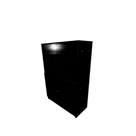 Armario estantería medio, en madera Negra con puertas bajas y estante superior