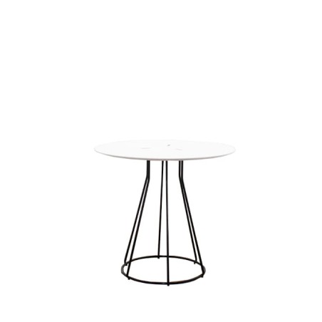 Mesa auxiliar base de hierro negro y tapa blanca de 80cm