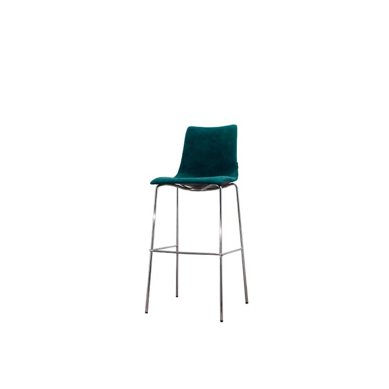 Taburete tapizado en verde con respaldo alto Taburete tapizado en verde con respaldo alto