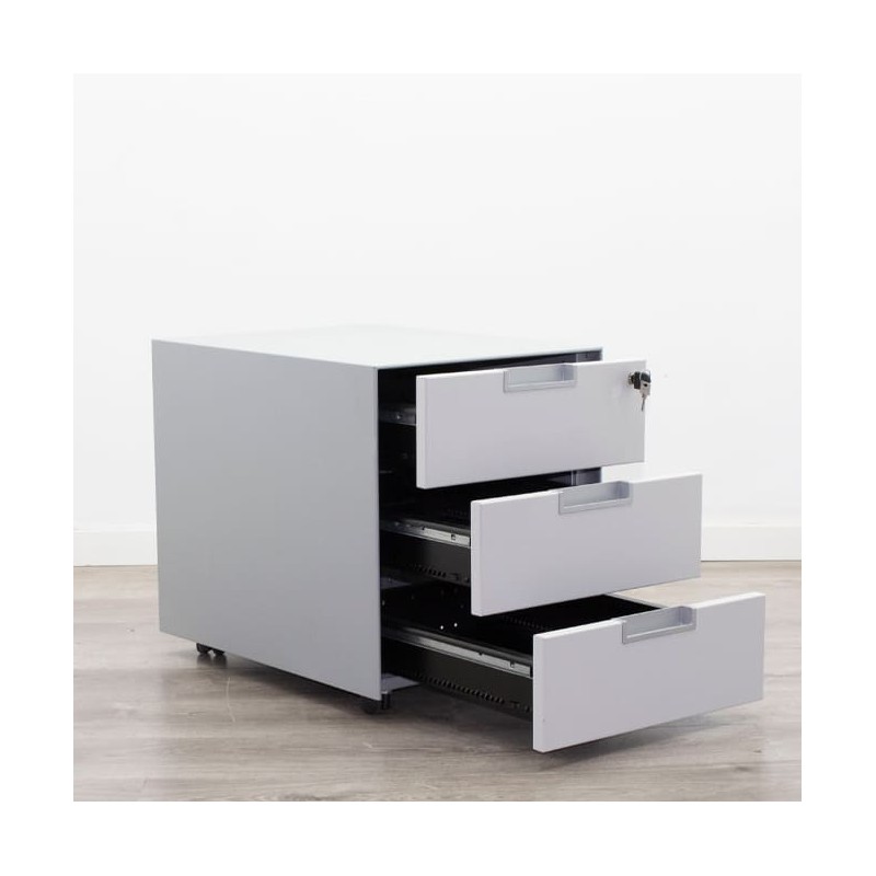 Cajonera metálica gris 3 cajones con llave