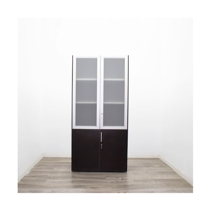 Armario alto puertas bajas wengué y altas en cristal 92,5cm