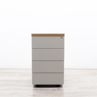 Cajonera pedestal en melamina gris con cantos y tapa en peral