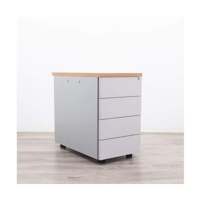 Cajonera pedestal en melamina gris con cantos y tapa en peral