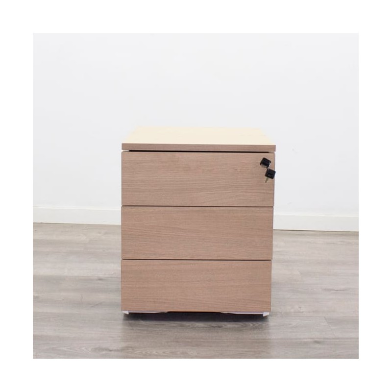 Cajonera 3 cajones en blanco y roble