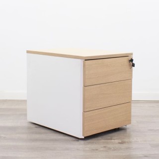 Cajonera 3 cajones en blanco y roble