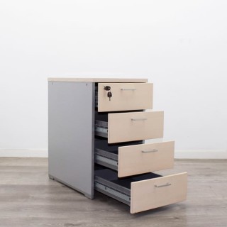 Cajonera 4 cajones en melamina gris y maple