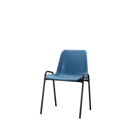 Silla colectividad con 4 patas negras en PVC azul acero