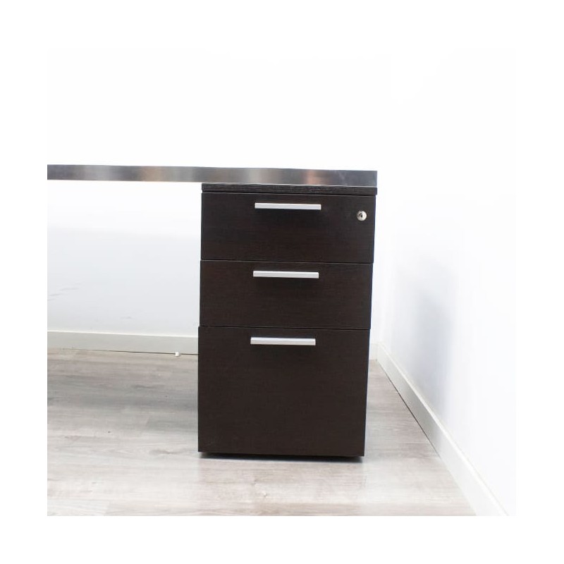 Mesa dirección con ala y cajonera con tapa en piel 200cm