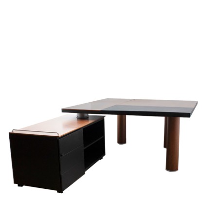 Mesa dirección con armario pedestal en negro y nogal de 160cm