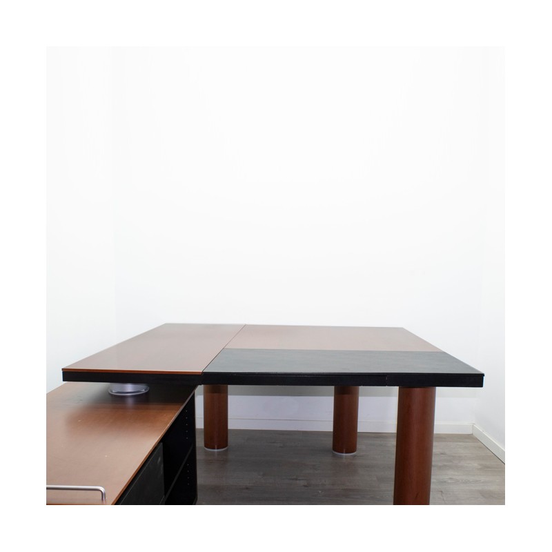 Mesa dirección con armario pedestal en negro y nogal de 160cm