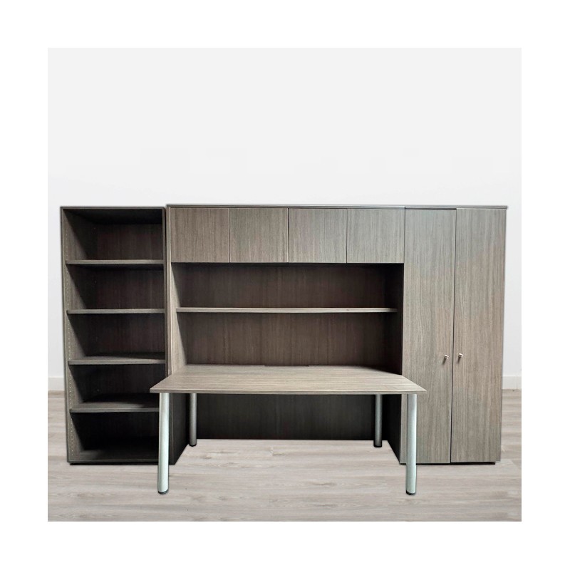 Conjunto de mesa y armario en gris ceniza de 340,5cm