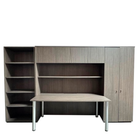 Conjunto de mesa y armario en gris ceniza de 340,5cm