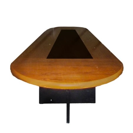 Mesa de juntas en madera NOGAL y melamina negra tapa con extremos ovalados
