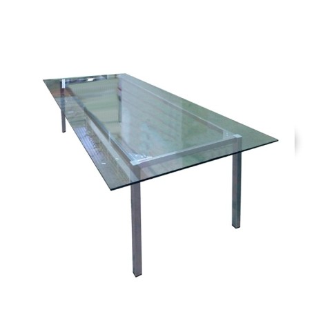 mesa de dirección de cristal y patas metálicas
