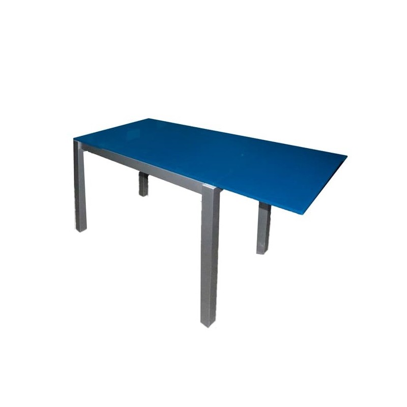 Mesa comedor extensible azul y gris