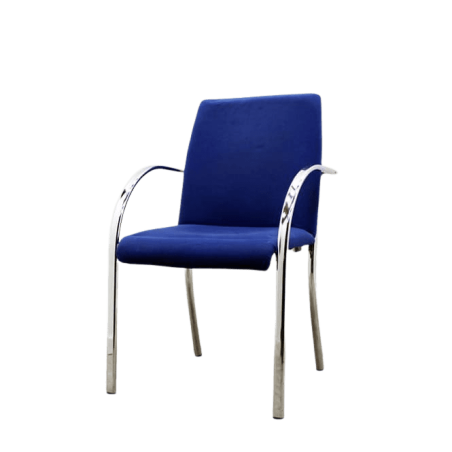 Silla confidente con brazos, estructura cromada tapizado azul