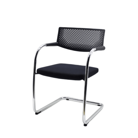 silla confidente Vitra con respaldo en polipropileno negro asiento tapizado y base patín