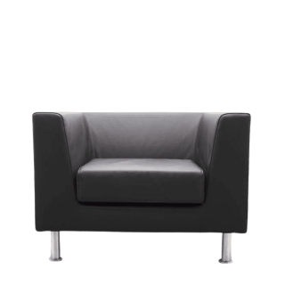 sillón de espera  de una plaza napel negro patas cromadas