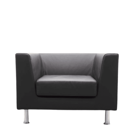 sillón de espera  de una plaza napel negro patas cromadas